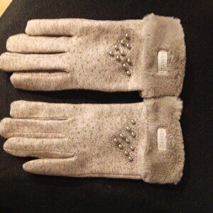 Tamsy Gray Cashmere Wool Gloves with Fur Cuffs